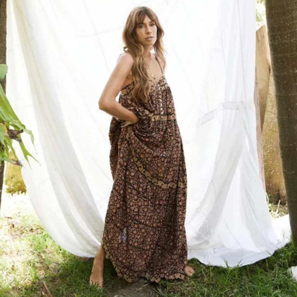 Kinga Csilla Turner Floral Neroli Dress Brown Bohemian Cottom Size XS